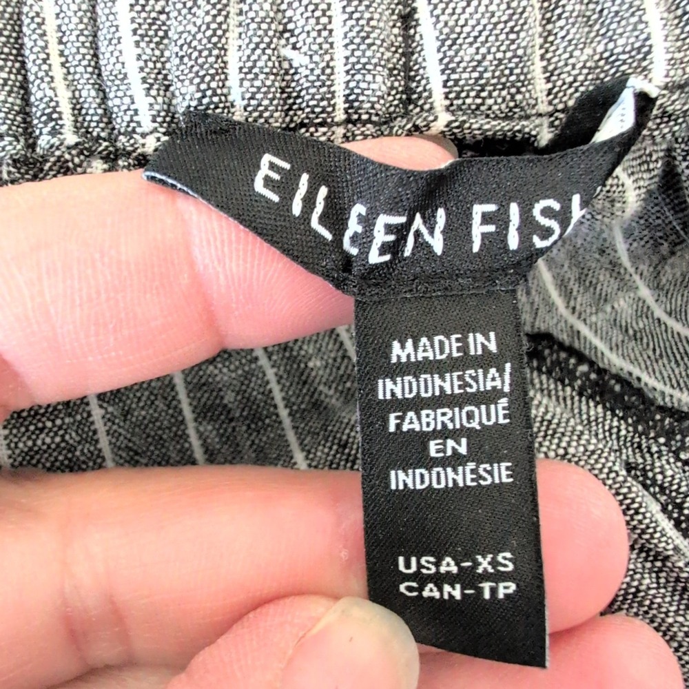Eileen Fisher Organic Linen Pinstripe Wide Leg Pants Grey XS Coastal Euro Summer - Picture 3 of 7